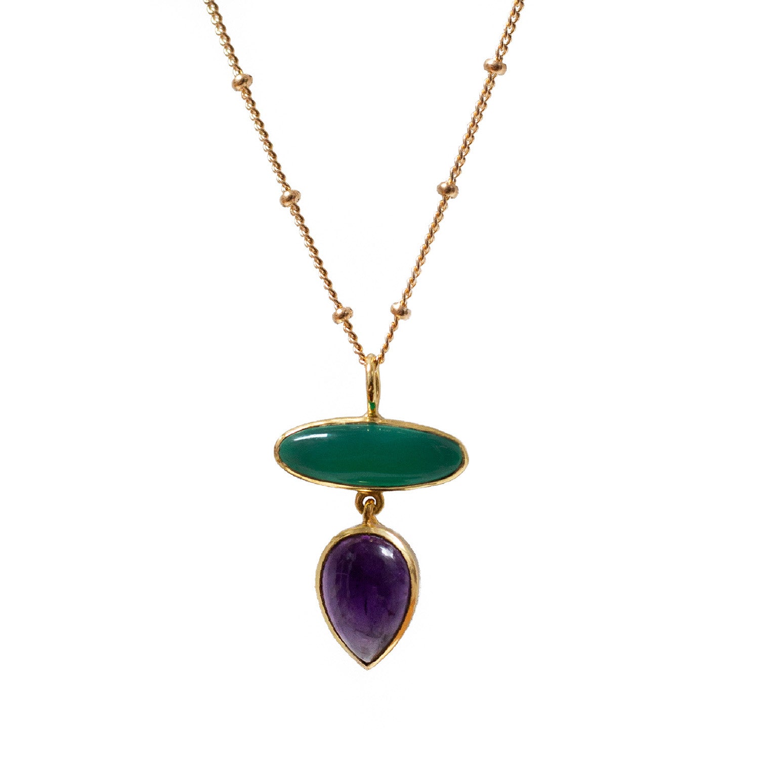 Diva Pendant Amethyst and Green onyx on Biba chain