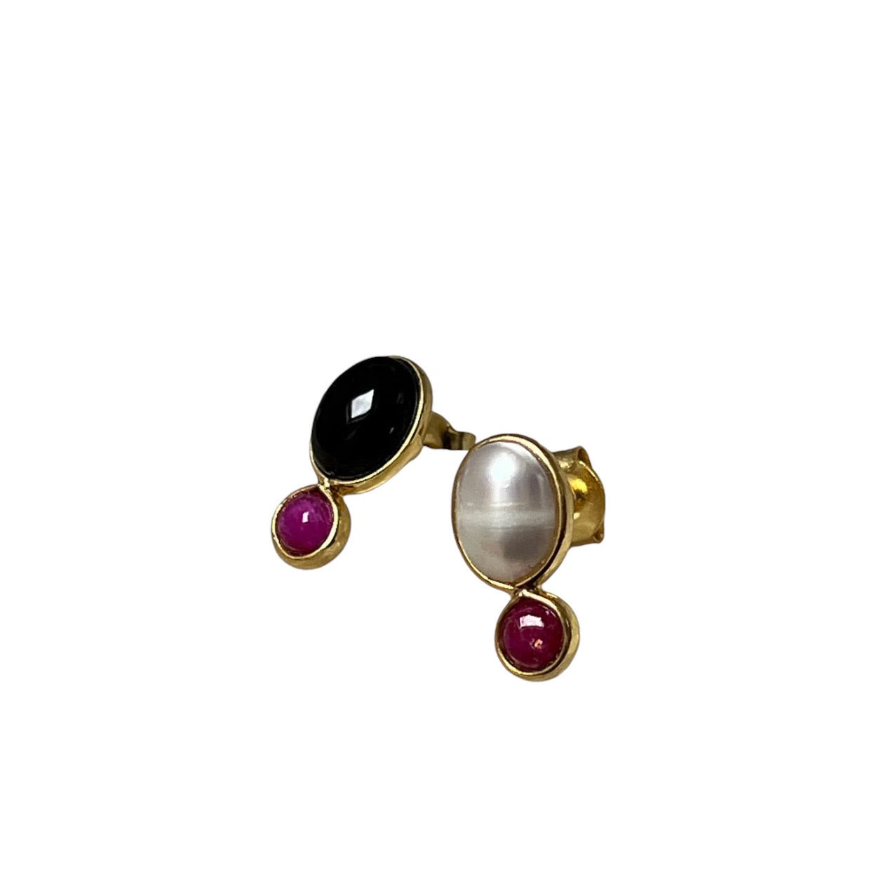 Manis Two Stone Black Onyx & Ruby Earrings