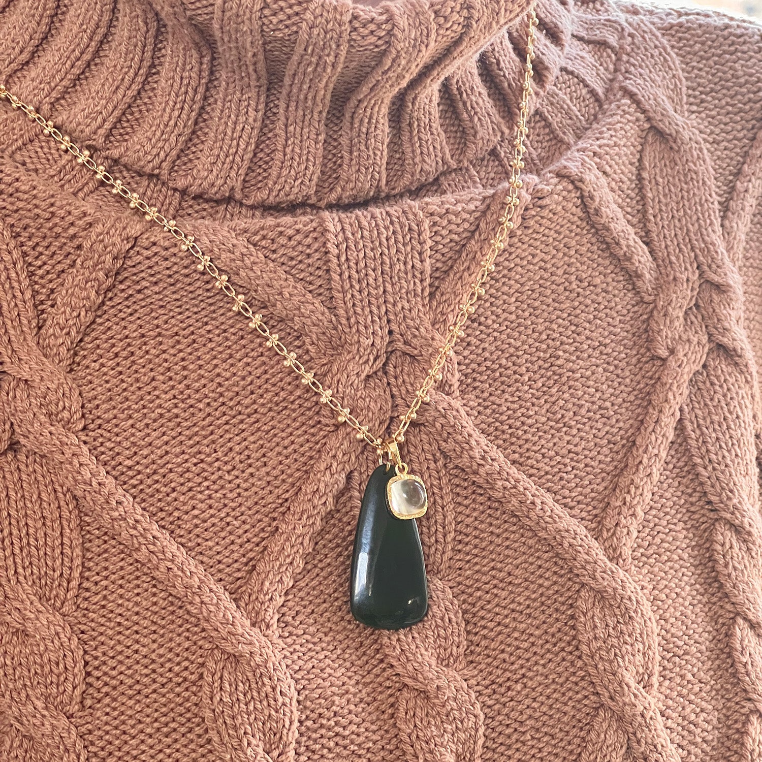 Large Alaskan Jade With Citrine Pendant On 60cm Bula Chain