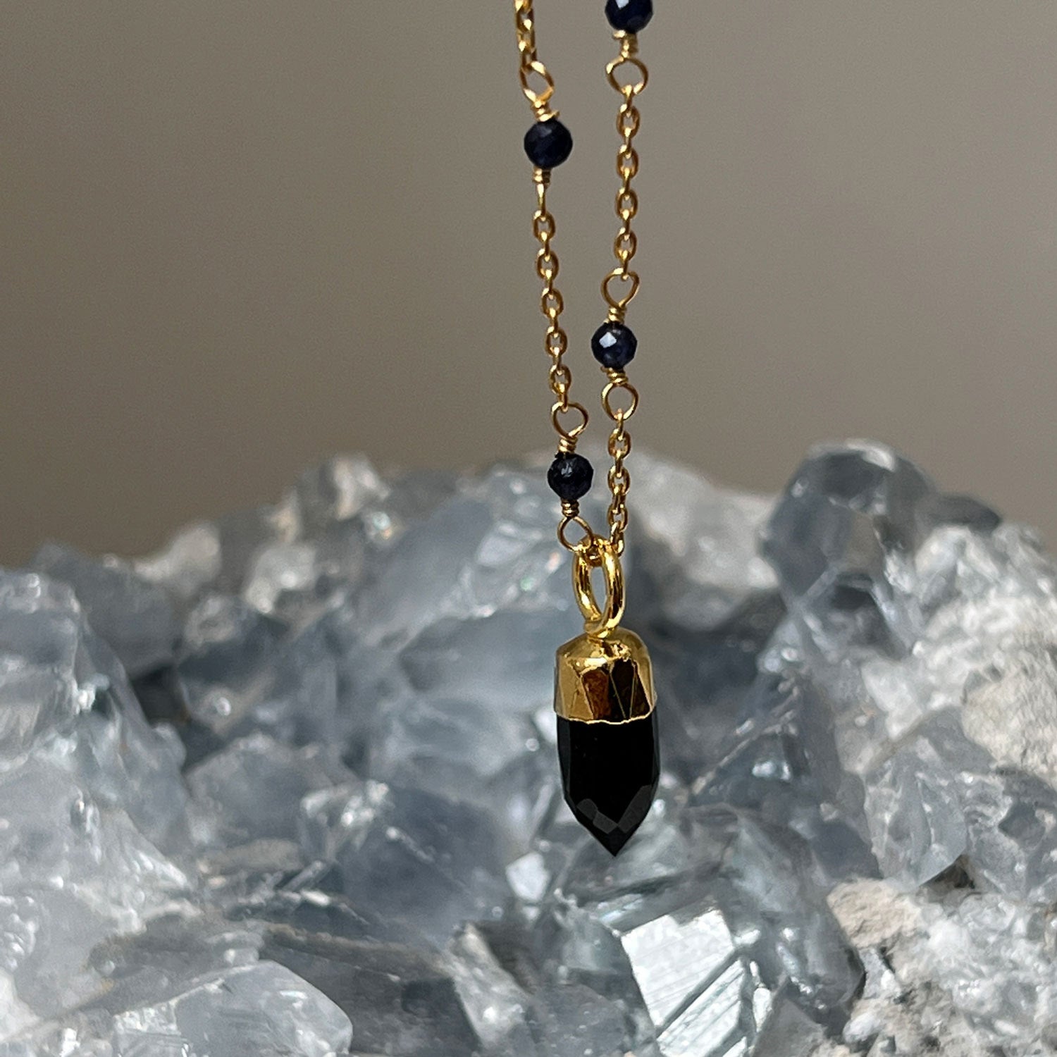 Fancy Black Onyx Rosary with Black Onyx Mini Point