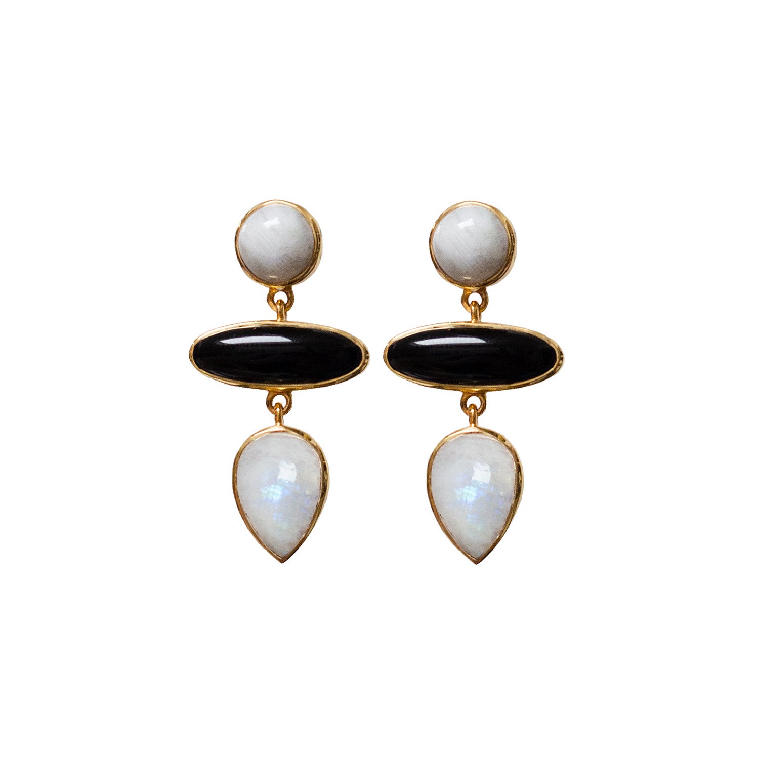 Diva Black Onyx and Moonstone Earrings