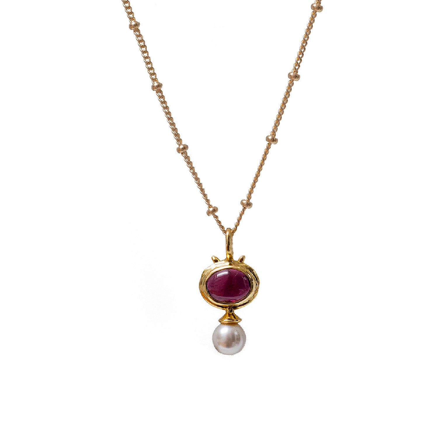 Margot Garnet and Pearl Pendant On Short Biba Chain