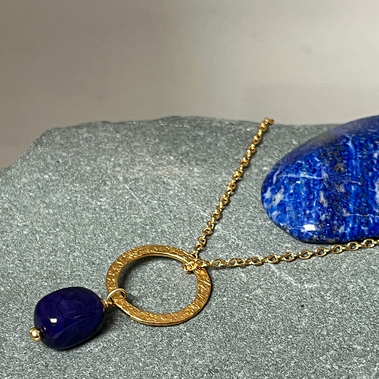 Taya Pendant With Blue Quartz On Long Simple Chain