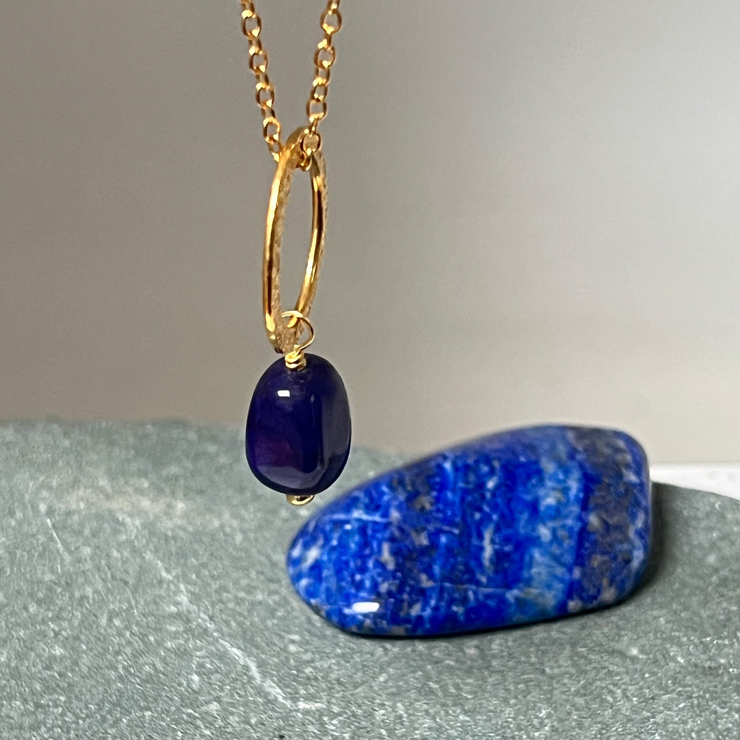 Taya Pendant With Blue Quartz On Long Simple Chain